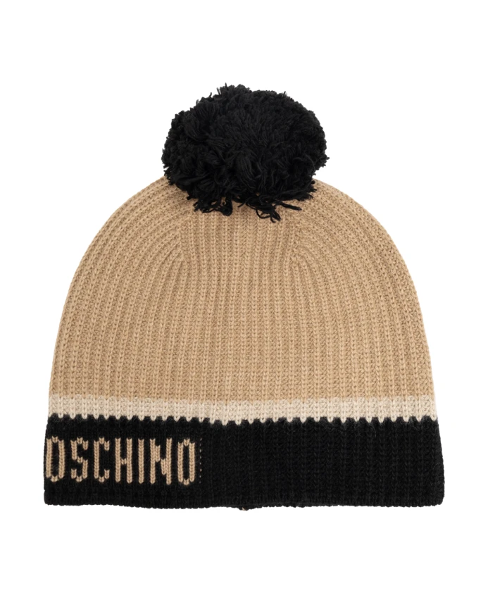

Шапка с помпоном Moschino, бежевый