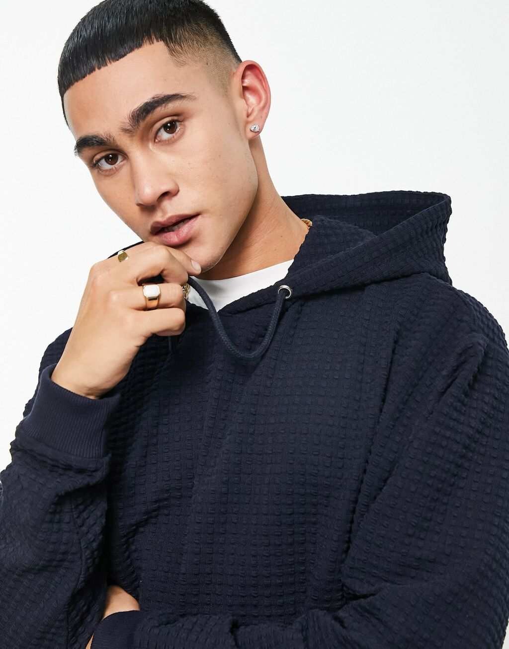 

Объемное худи темно-синего цвета в клетку ASOS DESIGN, Синий