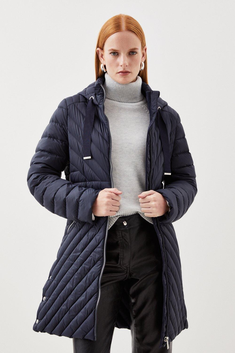 

Компактное пуховое пальто Petite Real Karen Millen, темно-синий