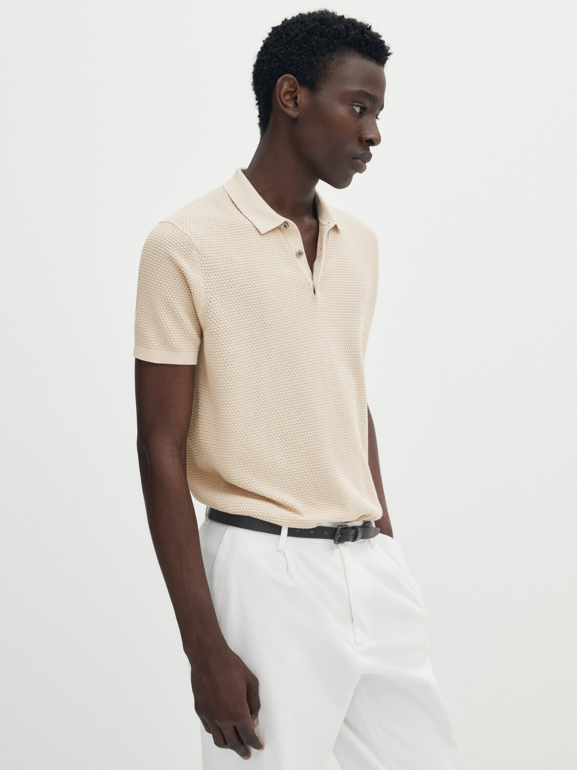 

Свитер поло с короткими рукавами Massimo Dutti, бежевый