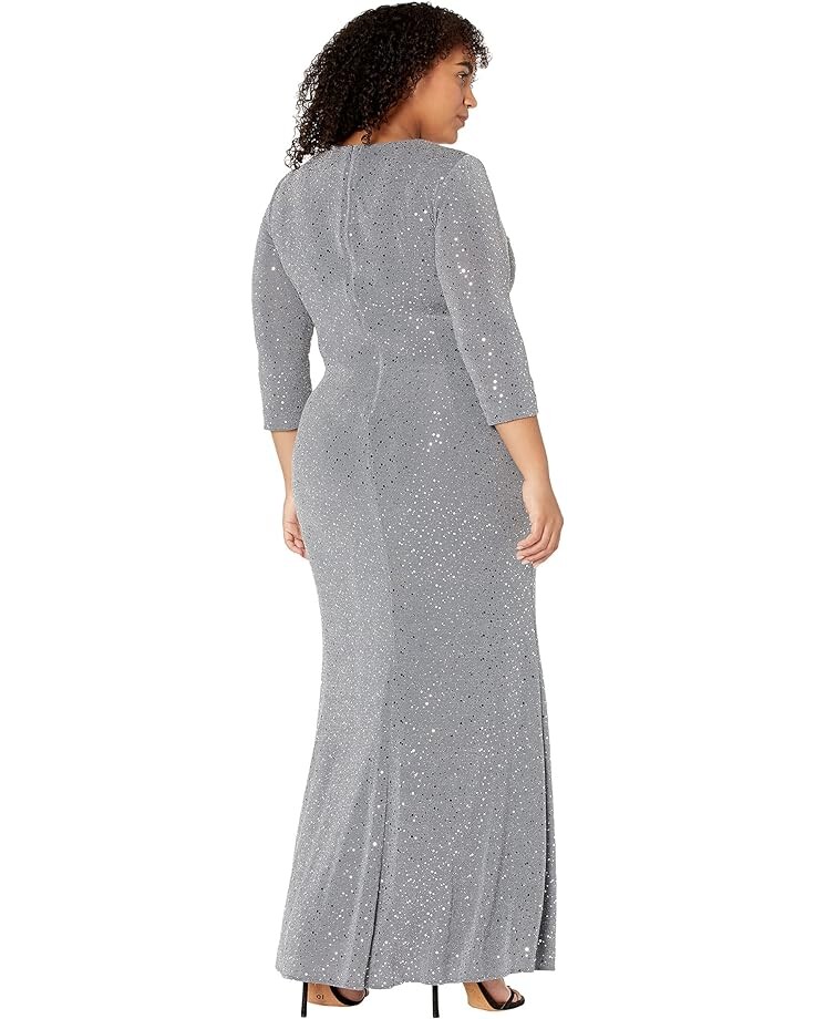 

Платье Alex Evenings Long Keyhole Neck Metallic Knit Gown with 3/4 Sleeves Side Shirred Skirt, цвет Pewter