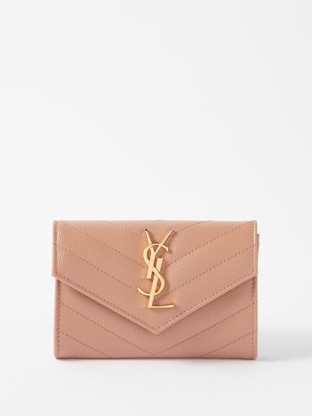 

Стеганый кожаный кошелек с логотипом ysl Saint Laurent, бежевый