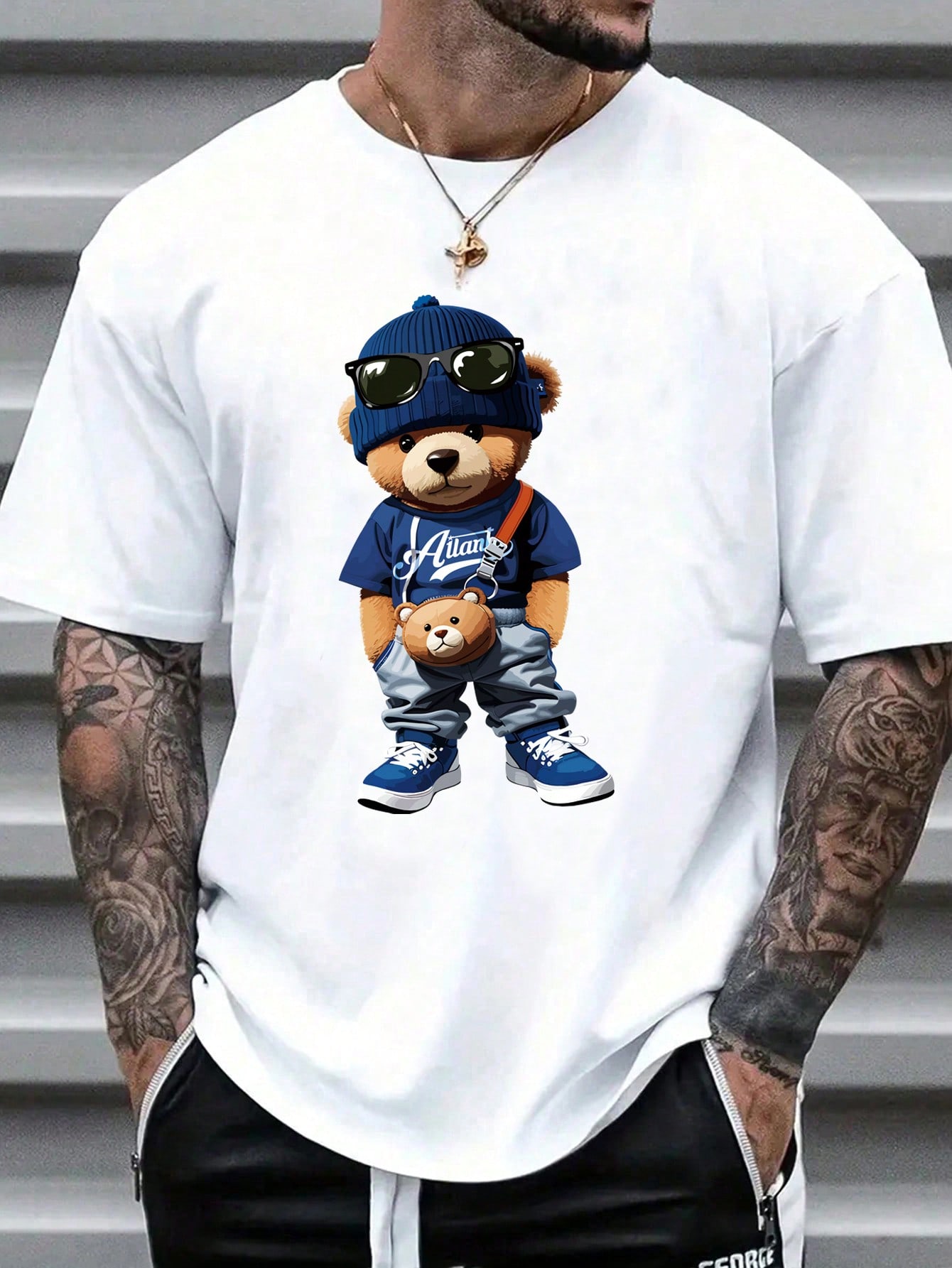 Мужская футболка с круглым вырезом и короткими рукавами Manfinity LEGND с принтом медведя, белый белая мужская хлопковая футболка с короткими рукавами haywood