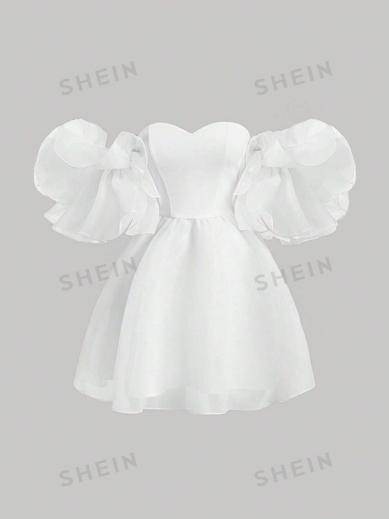 SHEIN MOD Женское платье на одно плечо с рюшами и рукавами, белый цена и фото