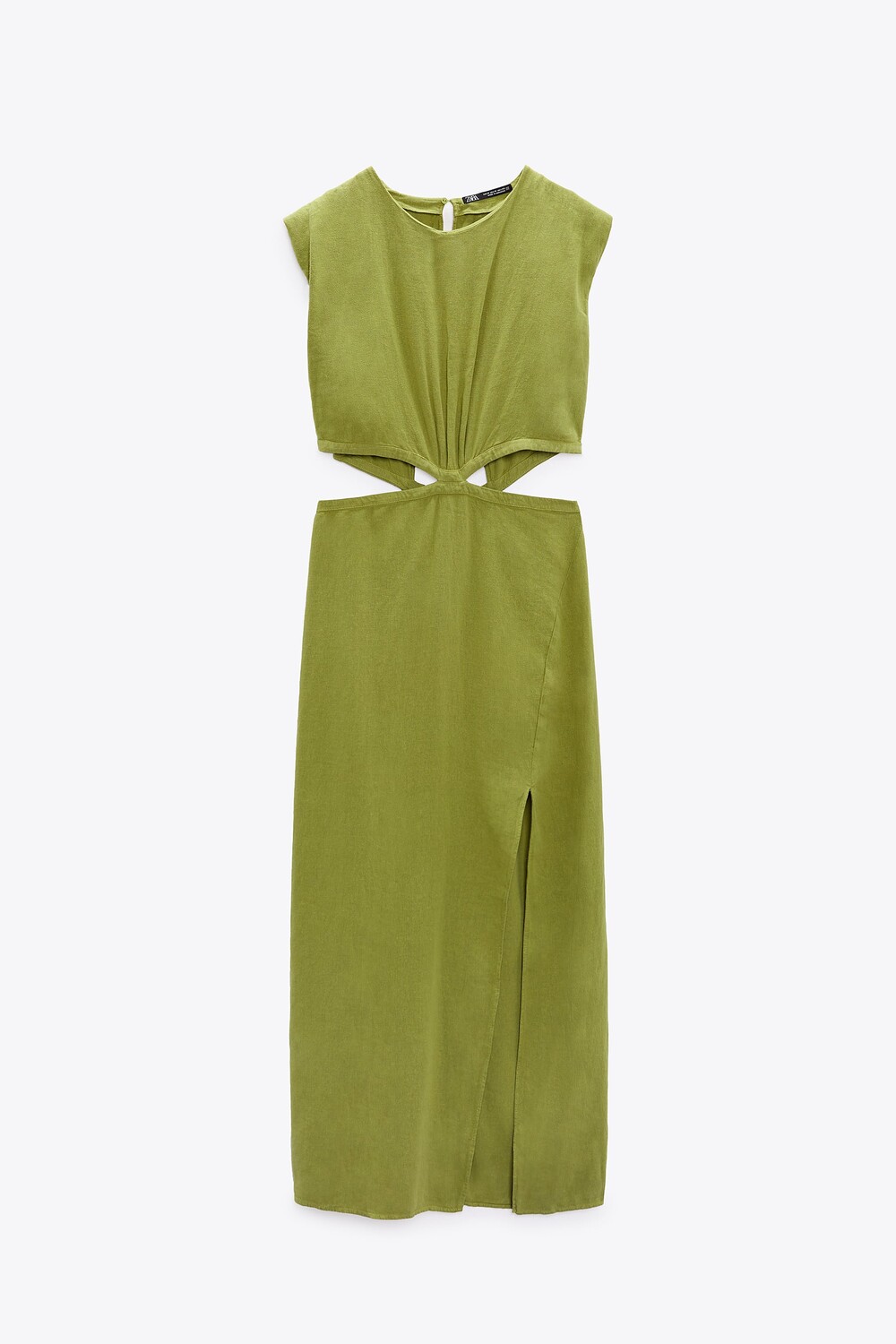 

Платье миди из смешанного льна с вырезами Zara, масло