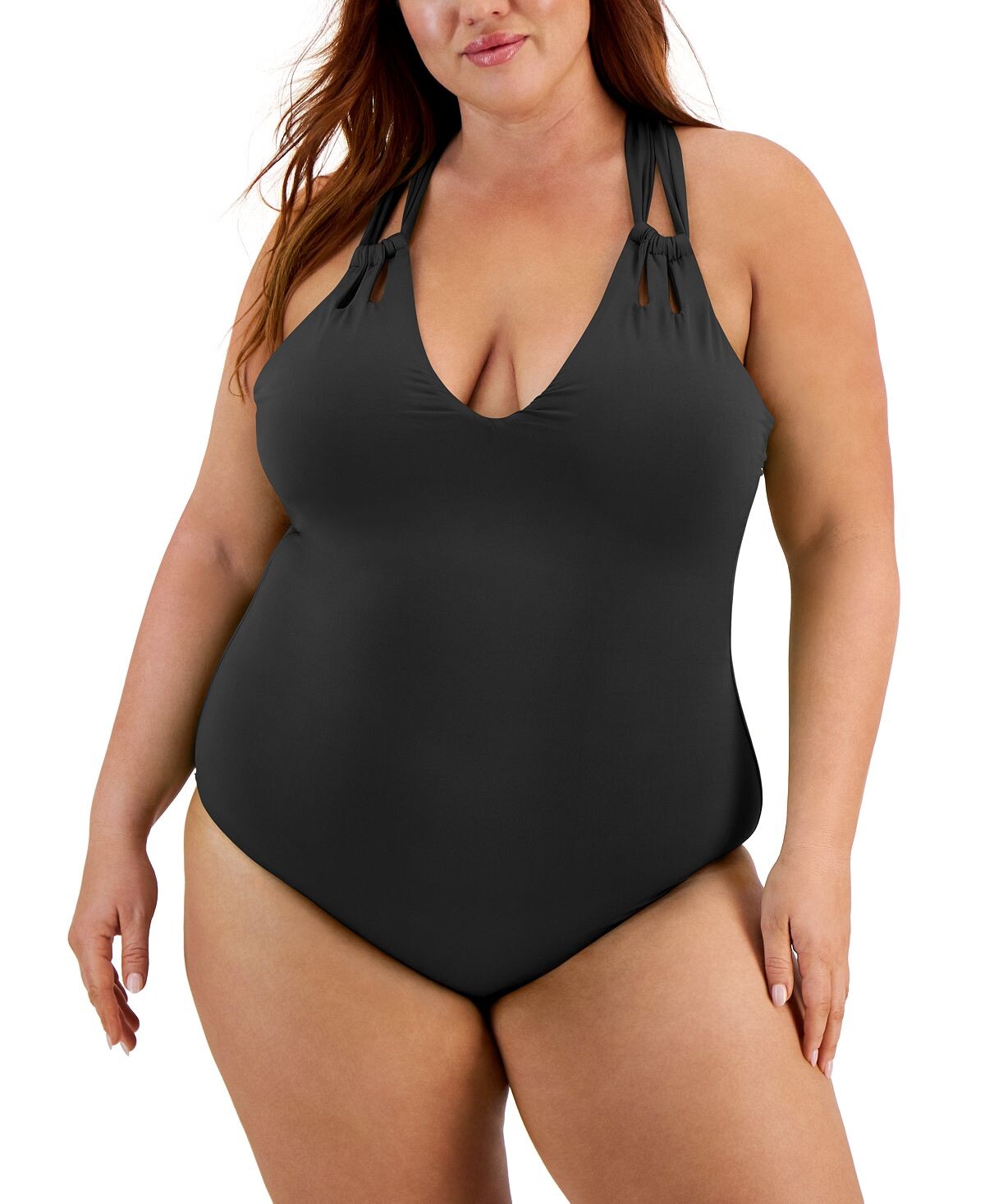 

Цветовой код размера плюс Цельный купальник с двумя бретелями Becca ETC, черный