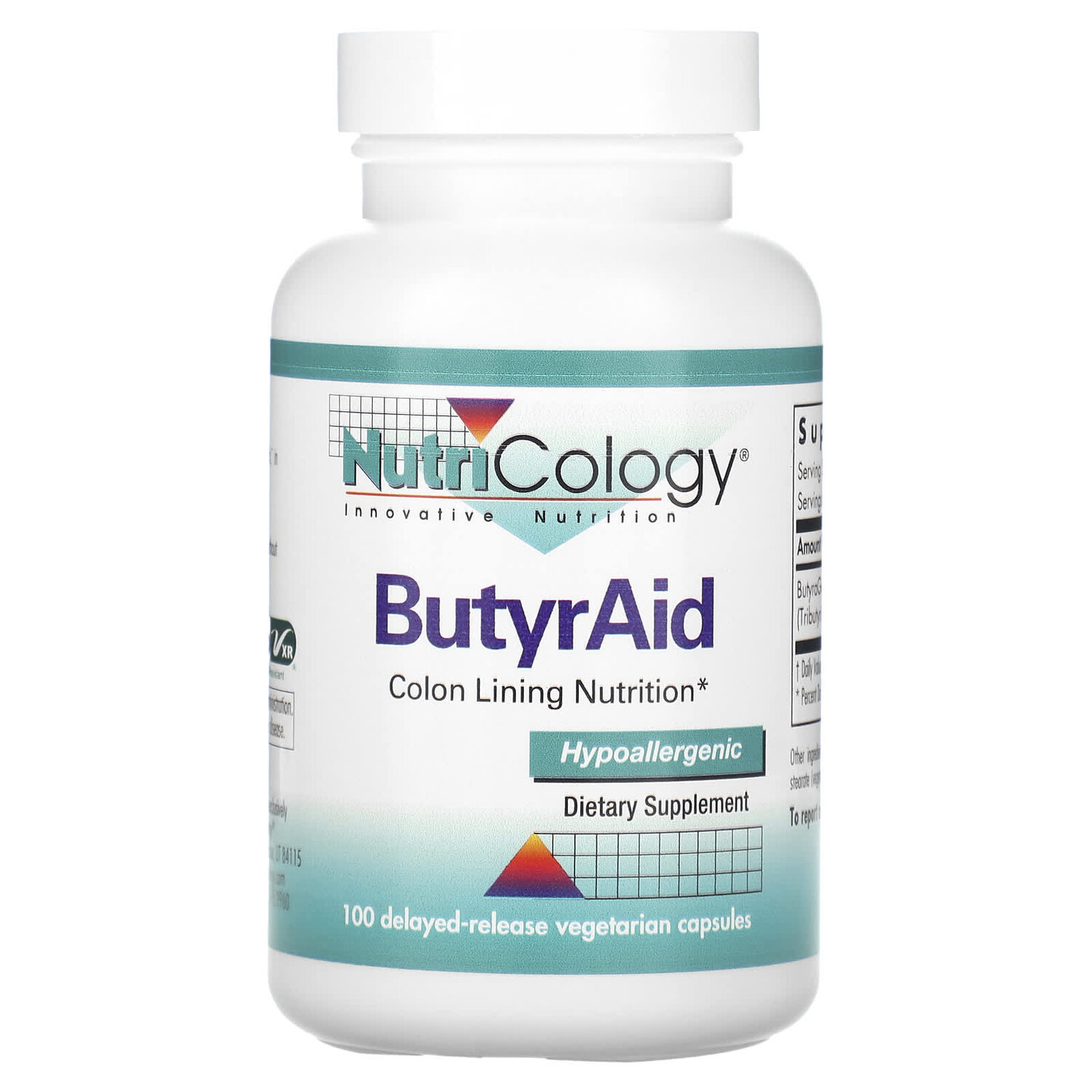 

ButyrAid, 100 вегетарианских капсул с отсроченным высвобождением, Nutricology