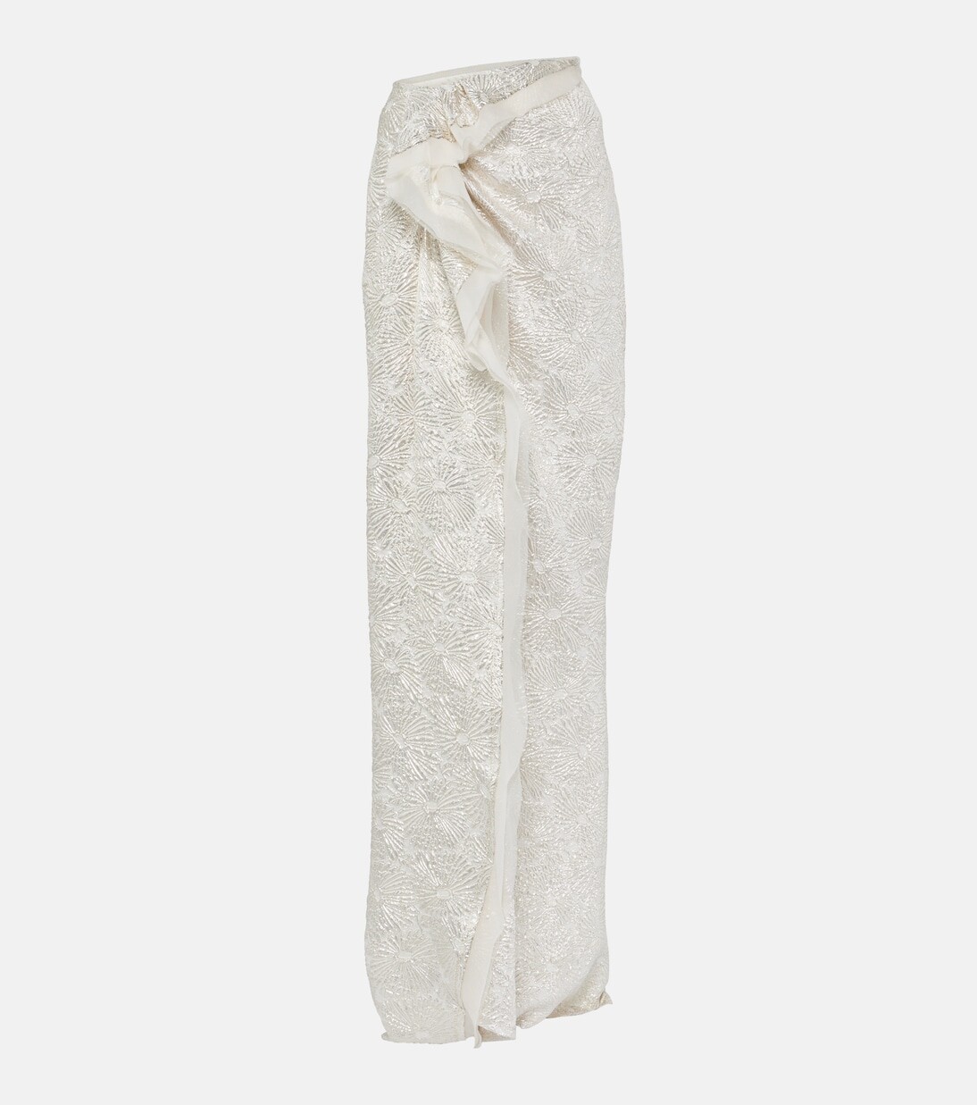 

Юбка макси из парчового шелка Dries Van Noten, серебро