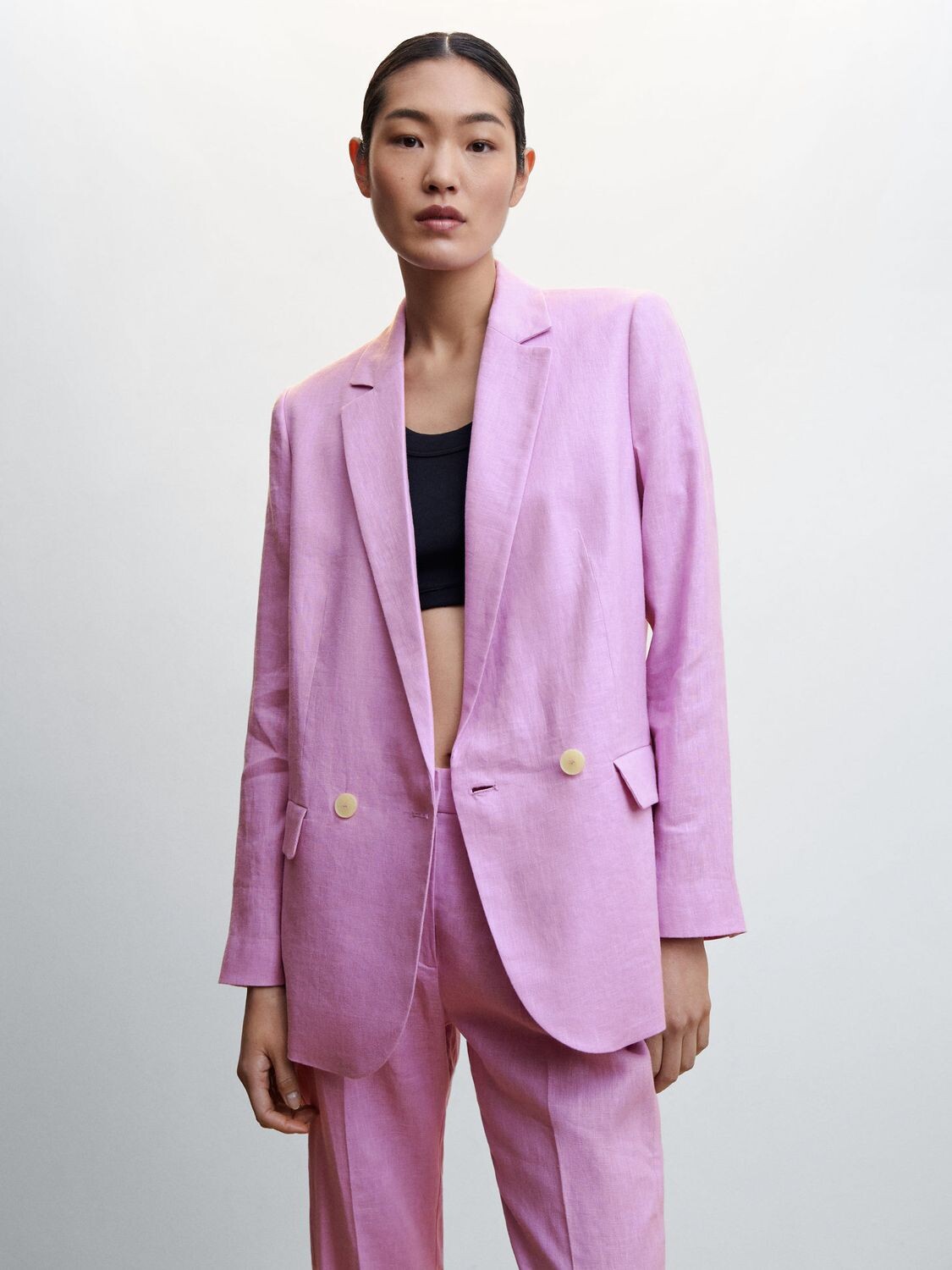 

Льняной пиджак Mango Paula, пастельно-фиолетовый