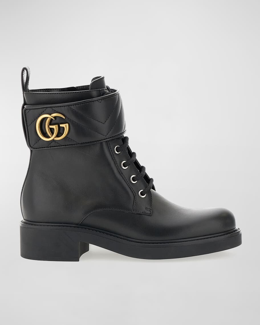 

Кожаные ботильоны на шнуровке Marmont GG Gucci