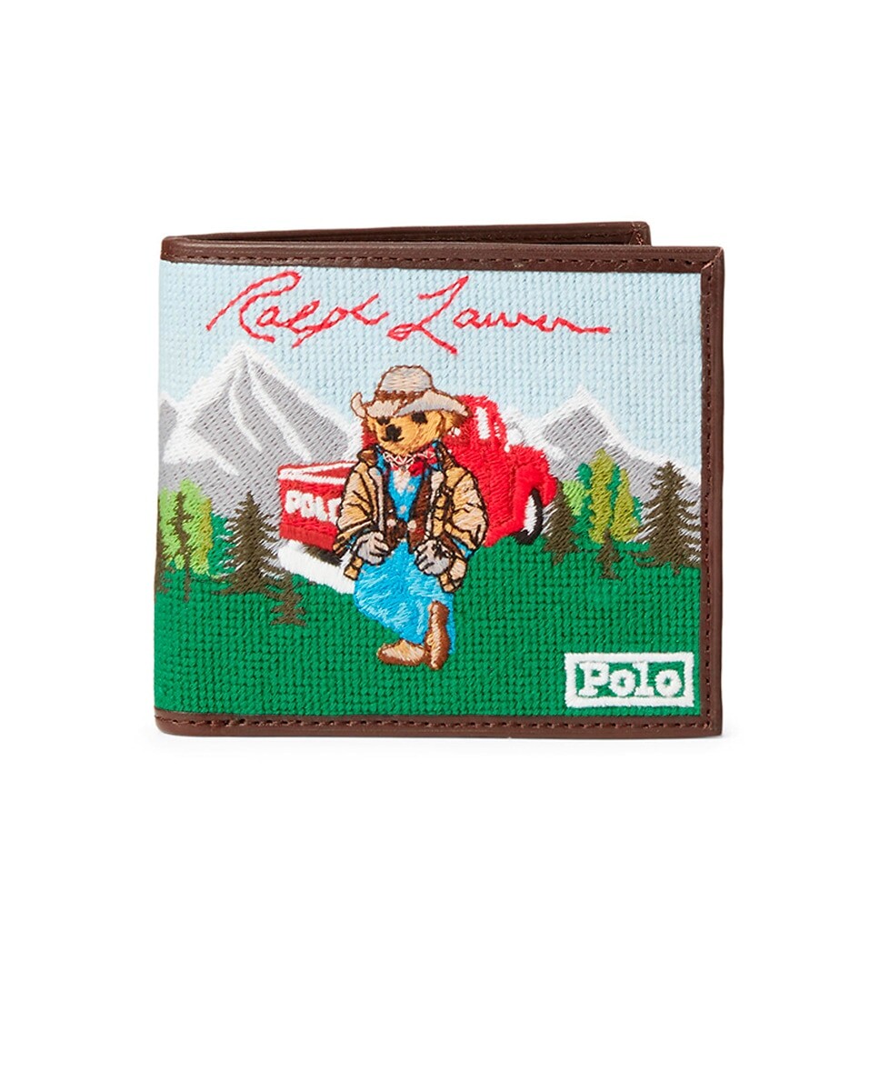 

Мужской кожаный кошелек с внешней вышивкой Ralph Lauren, мультиколор