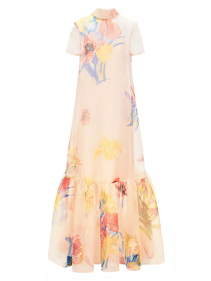 Платье Calluna из органзы с цветочным принтом Staud, цвет first bloom day бутылочки nip first moments day