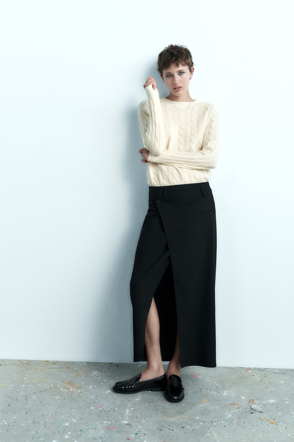 

Кашемировый свитер косой вязки ZARA, экру