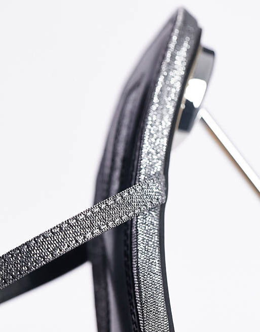 

Серебристые мюли на каблуке в полоску Topshop Wide Fit Sophie