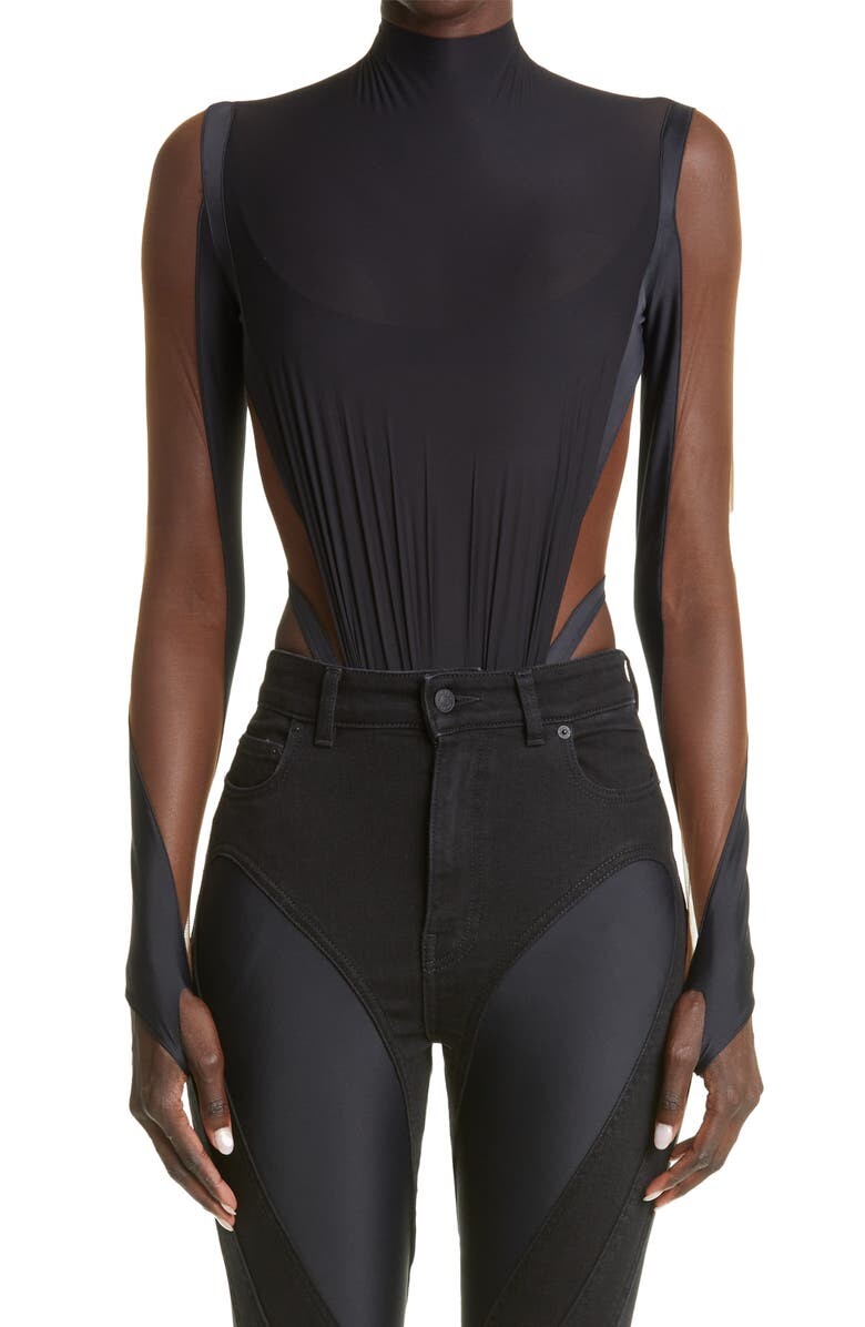 

Сетчатое боди с длинными рукавами Illusion MUGLER, черный