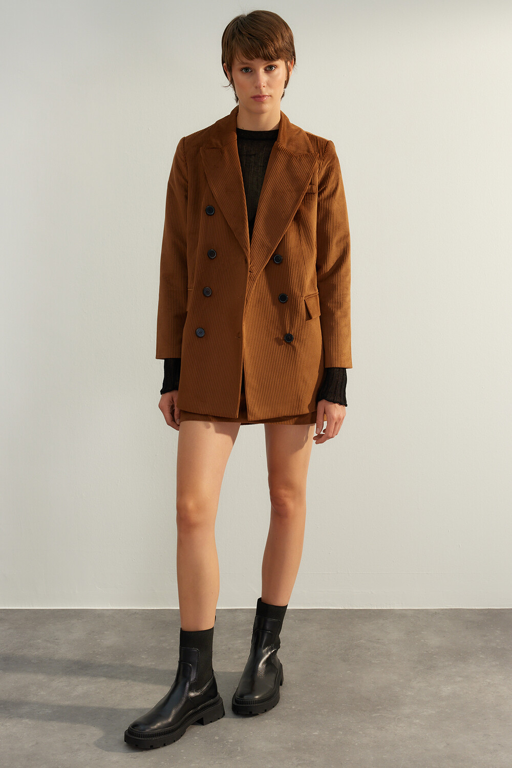 

Блейзер - Коричневый - Oversize Trendyol, коричневый