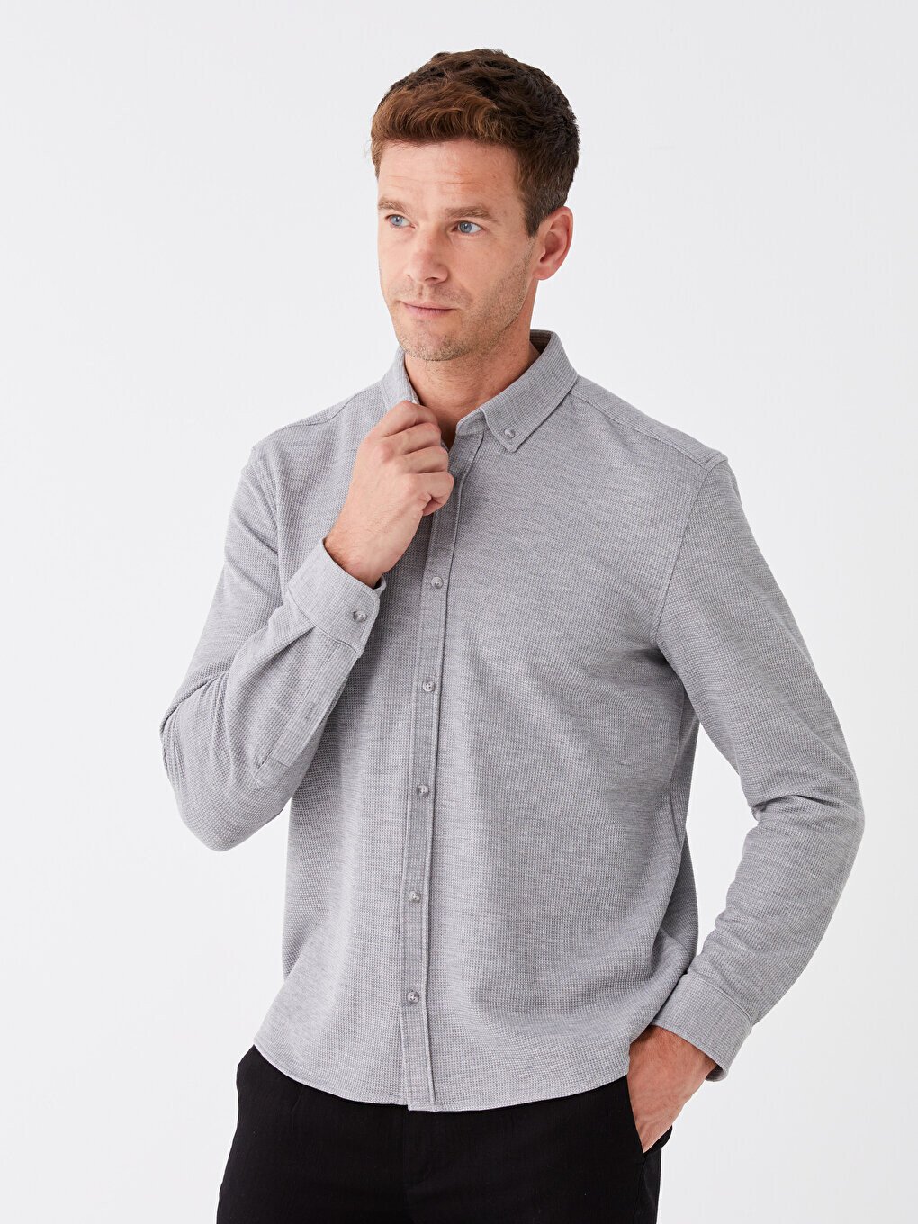 

Мужская рубашка Добби Slim Fit с длинным рукавом LCW Vision, серый