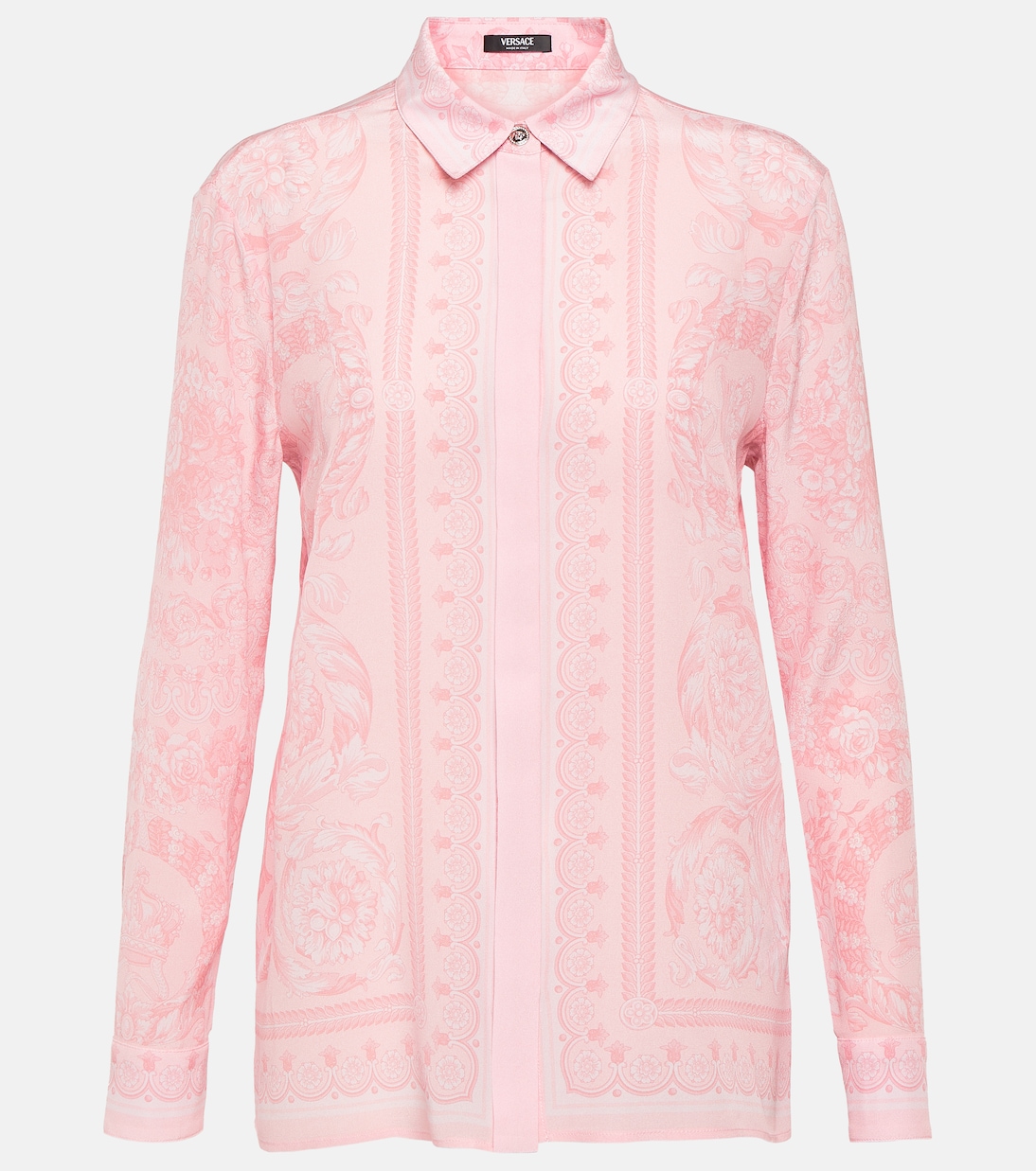 Шелковая рубашка в стиле барокко Versace, розовый