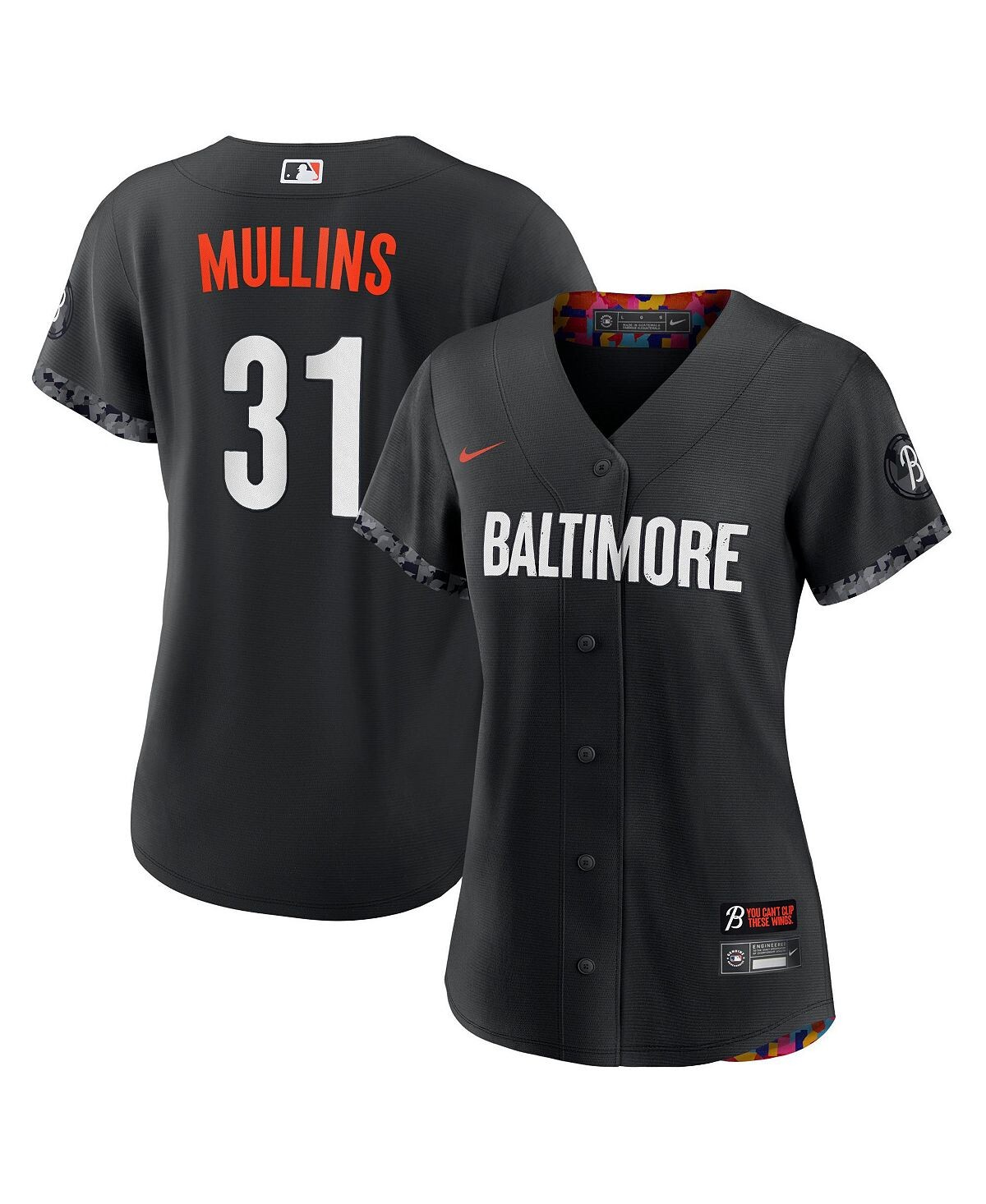 

Женская черная футболка Baltimore Orioles Cedric Mullins 2023 City Connect Replica Player Jersey Nike, черный