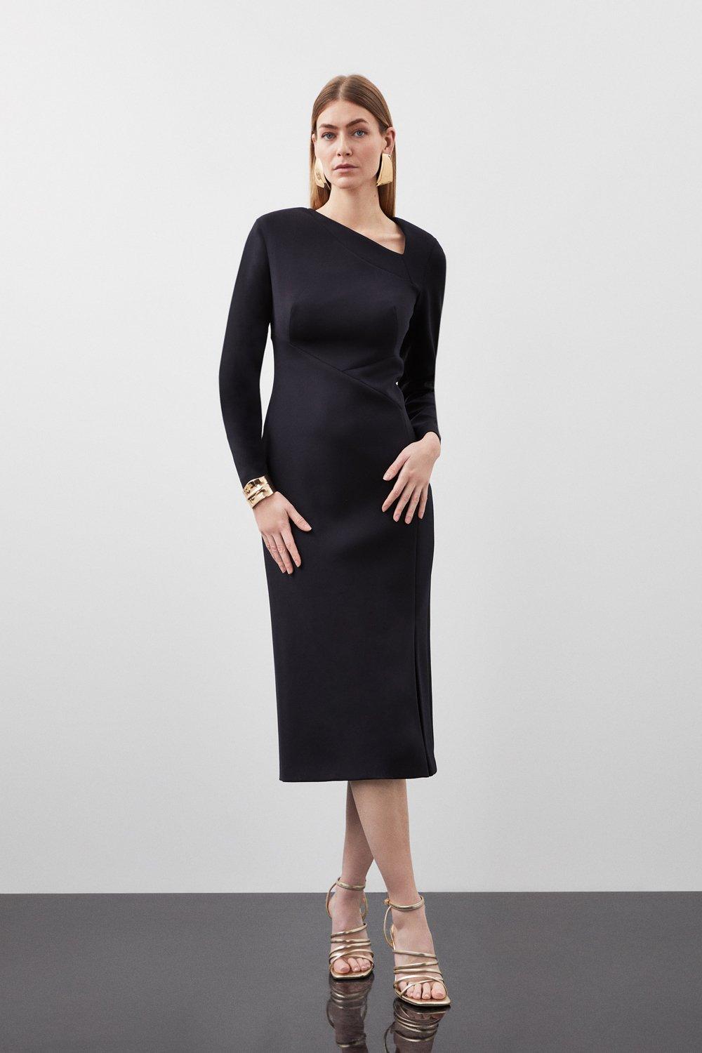 цена Платье макси с асимметричными сетчатыми вставками Petite Scuba Tailor Karen Millen, черный