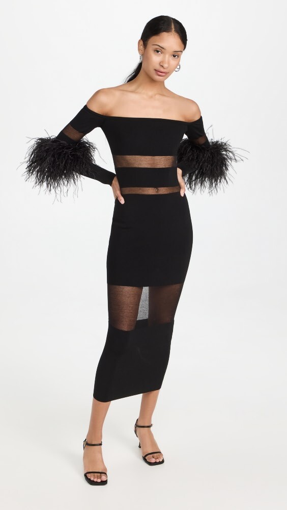 

Платье LAPOINTE Sheer Cotton Viscose Partial Intarsia, черный