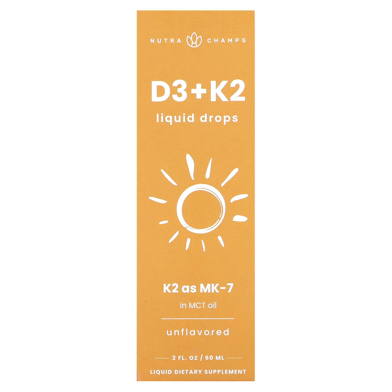 Жидкие капли NutraChamps D3 + K2 без вкуса, 60 мл