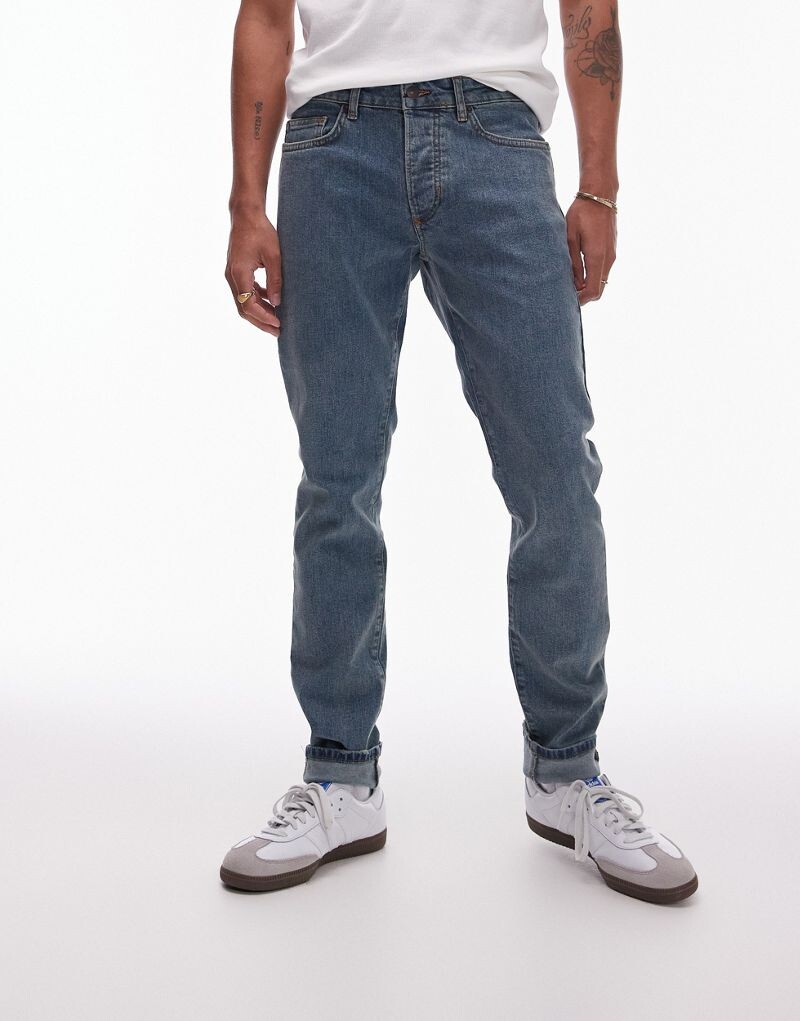Topman – синие потертые джинсы скинни