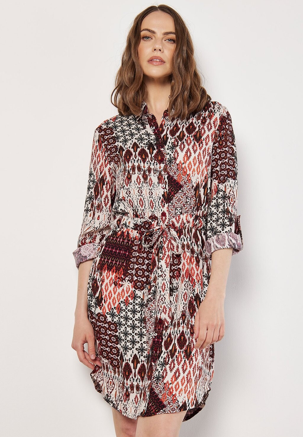 

Платье-рубашка PATCHWORK IKAT Apricot, Бордо