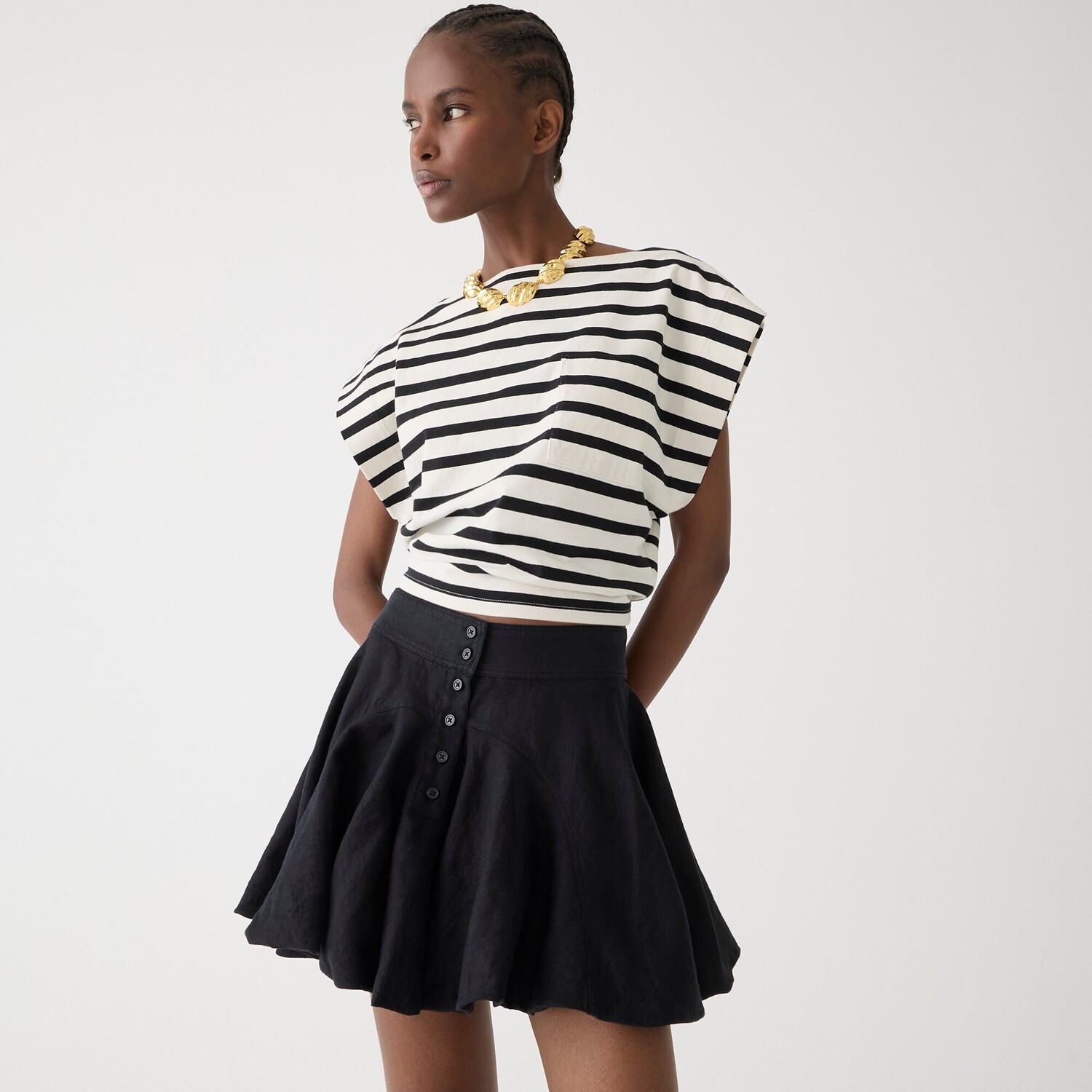 

Мини-Юбка на пуговицах из льна J.Crew, черный
