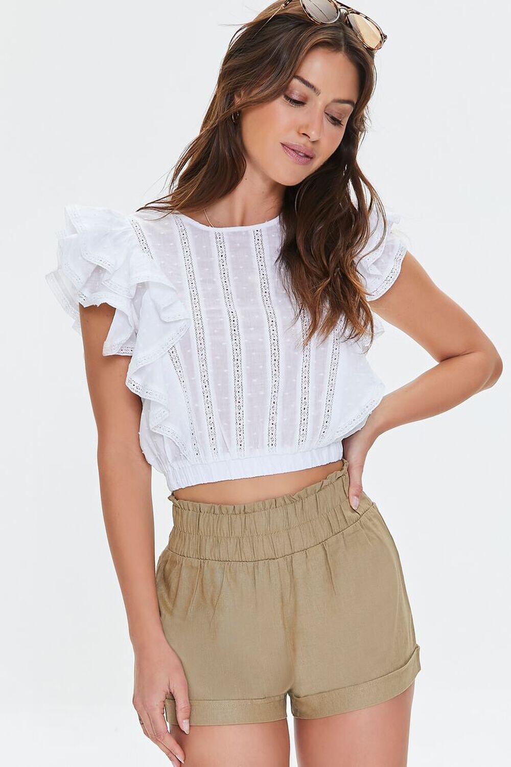 

Шорты из льняной смеси со сборками Forever 21, зеленый