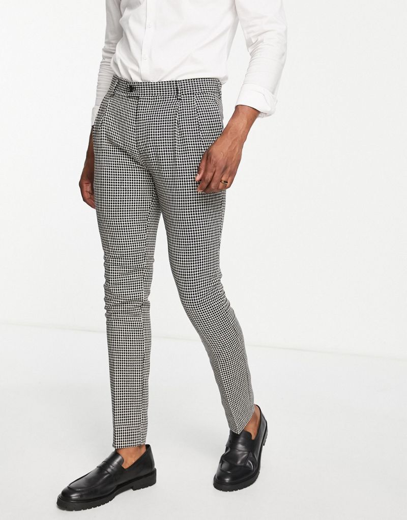 Gianni Feraud черно-белые узкие брюки с узором «елочка»