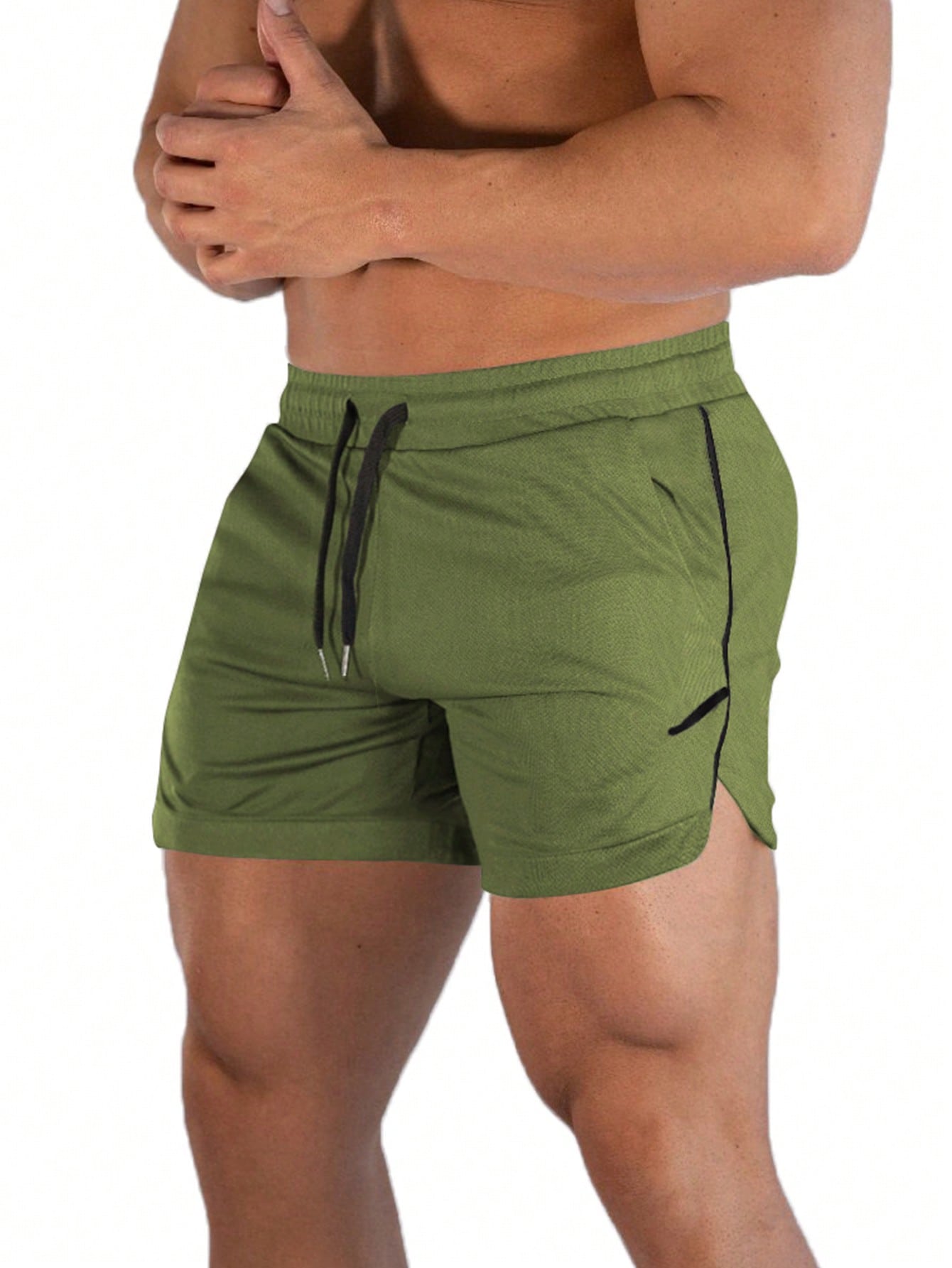 цена Мужские спортивные шорты SHEIN Fitness с карманами на талии и шнурком, армейский зеленый