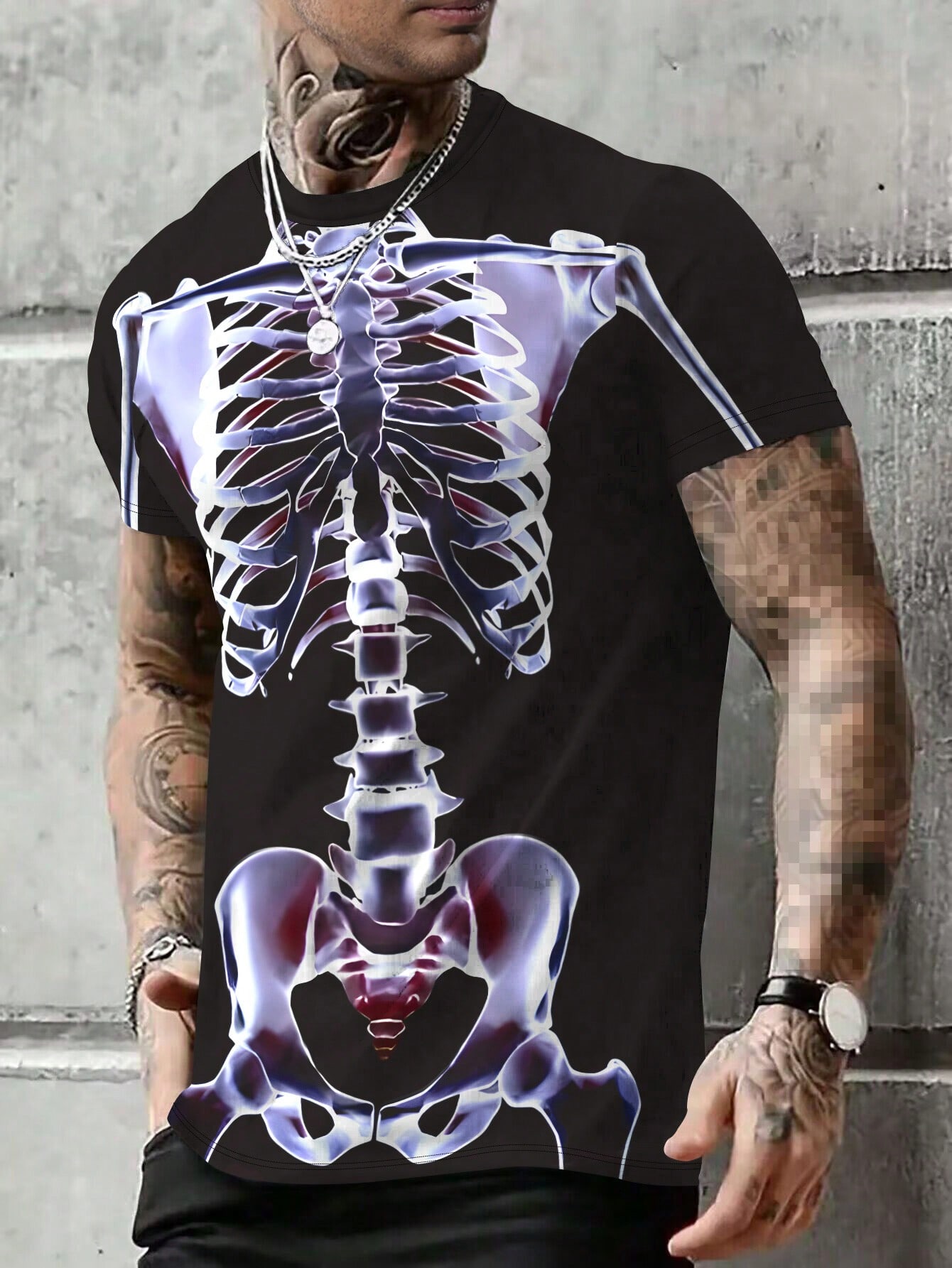 Мужская футболка с короткими рукавами и принтом скелетов Manfinity LEGND, черный