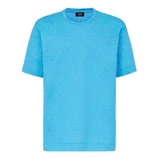 

Футболка Men's FENDI FW21 F Pattern Printing Round Neck Short Sleeve Light Blue T-Shirt, синий