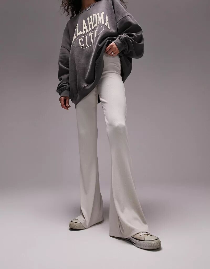 

Белоснежные расклешенные брюки в рубчик Topshop Premium Edit
