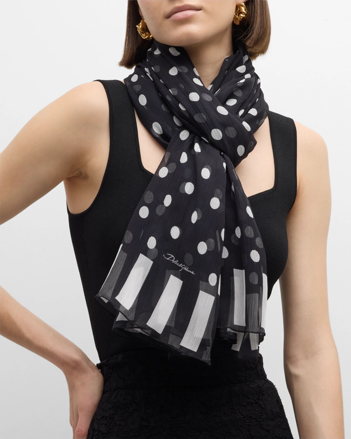 

Шелковый шарф в горошек Dolce&Gabbana, цвет Black Print