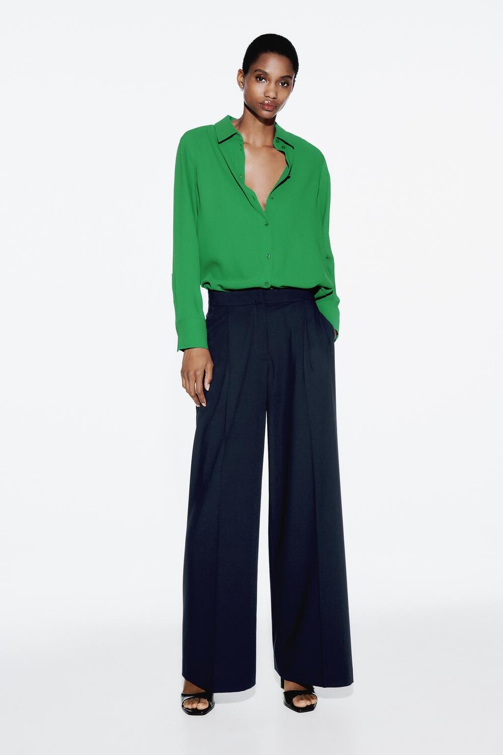 

Широкие брюки с застронками ZARA, темно-синий