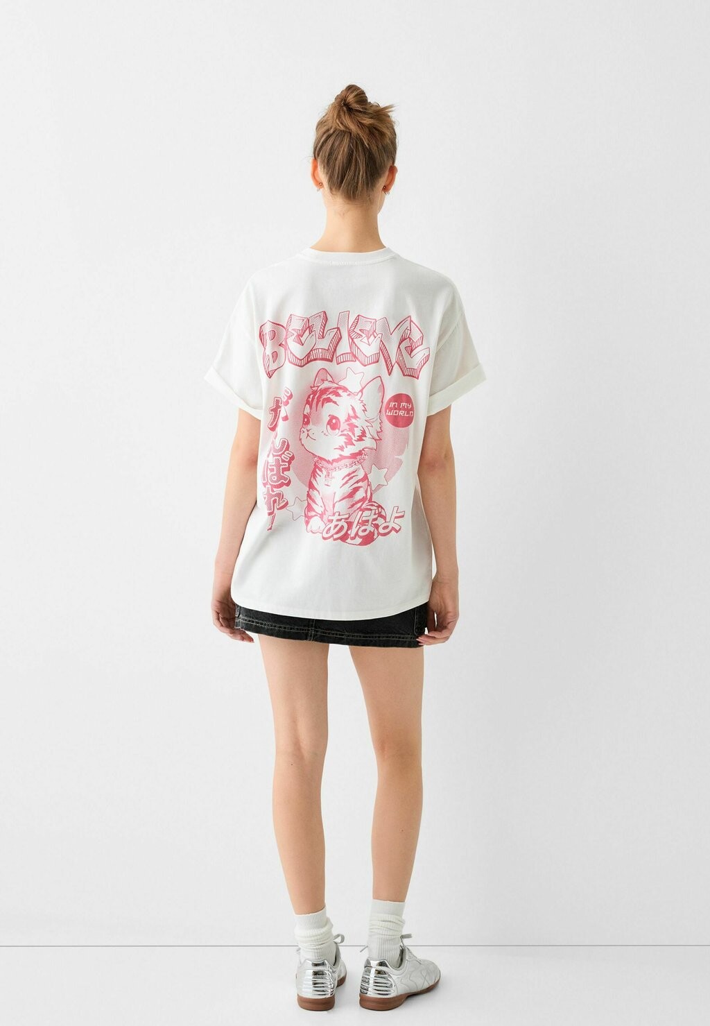 

Футболка с принтом SHORT SLEEVE Bershka, цвет white