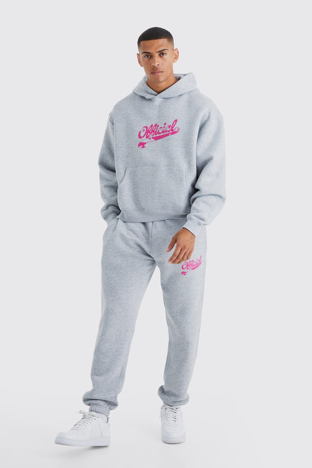 

Спортивный костюм oversized boxy official с капюшоном Boohoo, серый