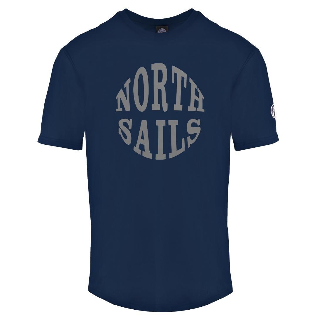 Темно-синяя футболка с круглым логотипом North Sails, синий детская футболка реалистичная синяя лягушка 104 темно розовый