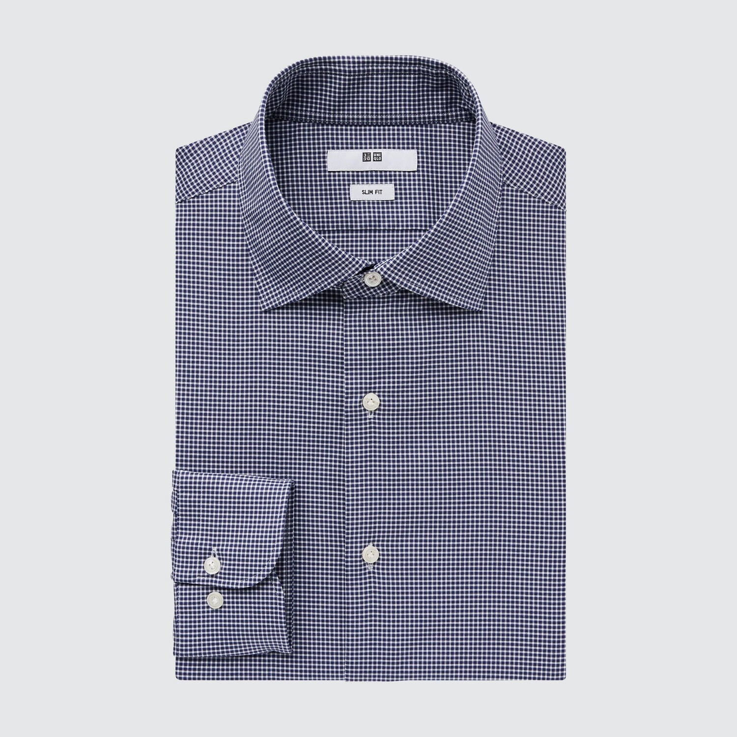 

Рубашка в клетку Easy Care Slim Fit (воротник с полувырезом) Uniqlo, темно-синий