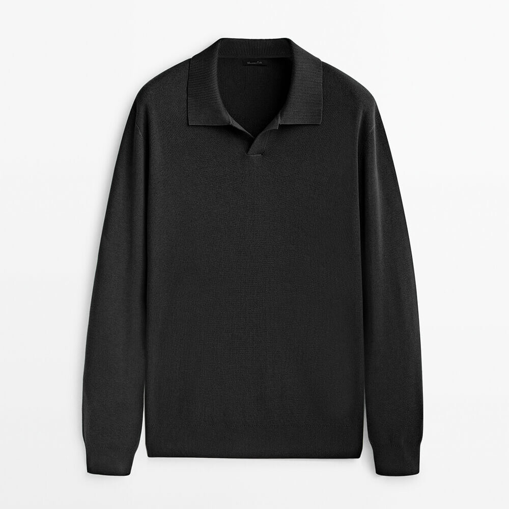 

Свитер Massimo Dutti Milano Knit Cotton Polo Collar, чёрный