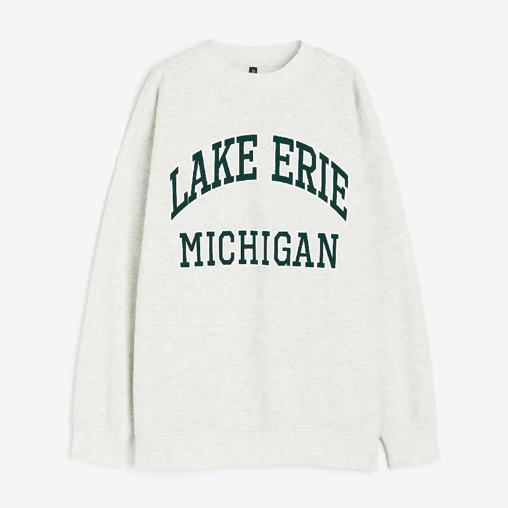 

Свитшот H&M Oversized With Motif Lake Erie, светло-серый