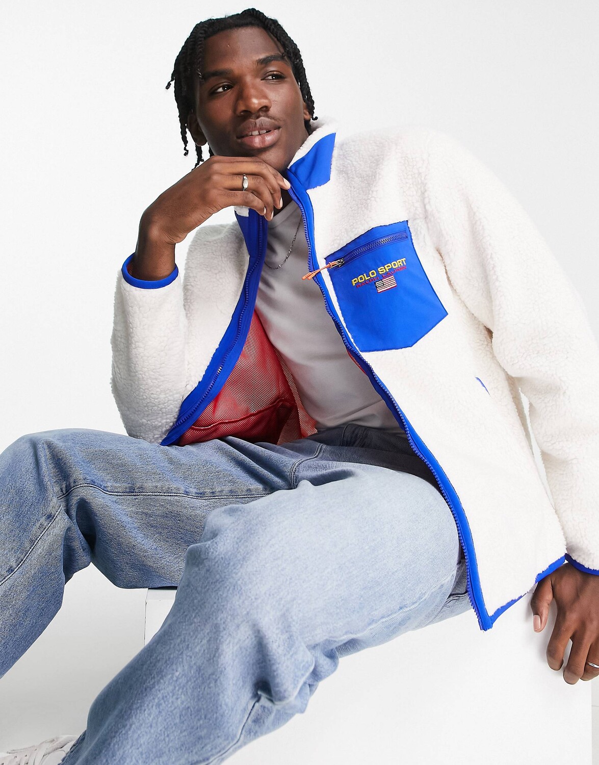 

Кремово-синяя толстовка на молнии с логотипом Polo Ralph Lauren Sport