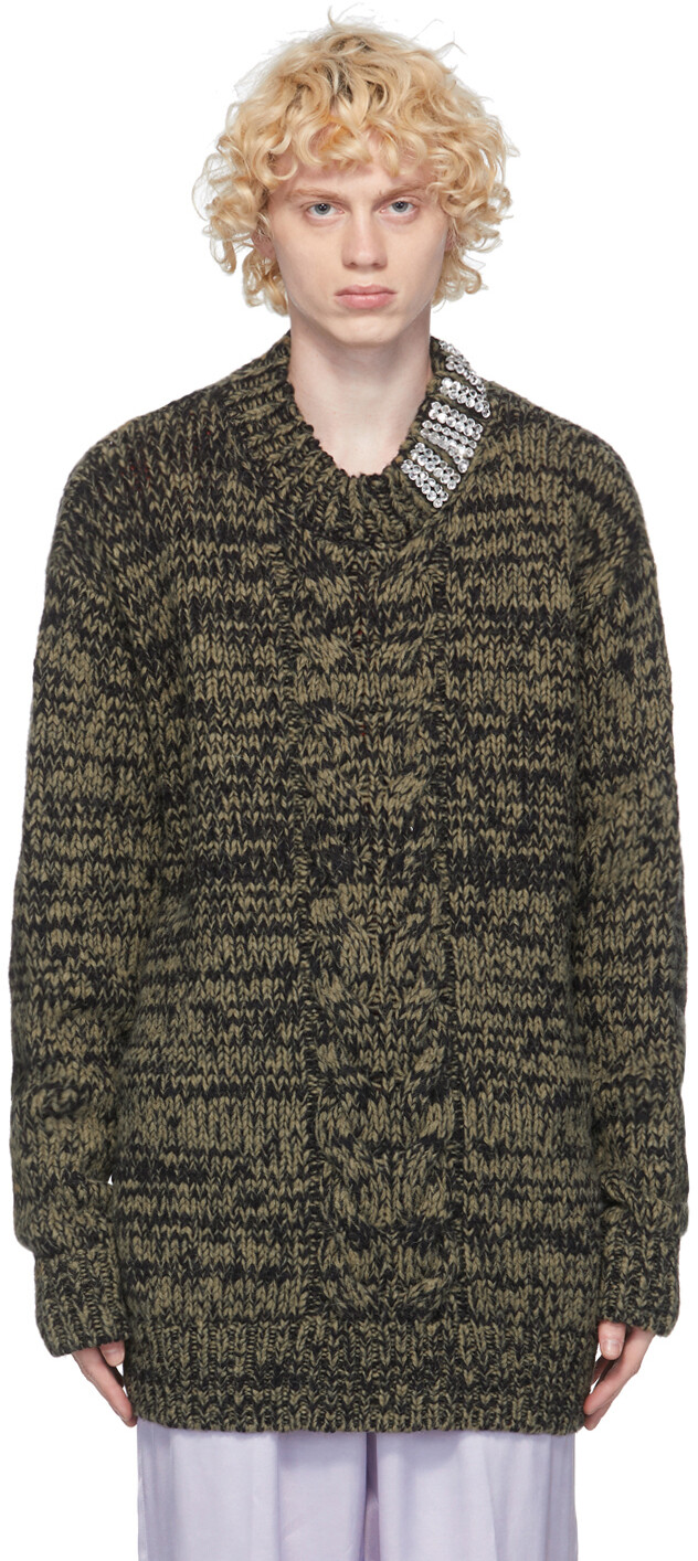 

Свитер цвета хаки со стразами и воротником Dries Van Noten