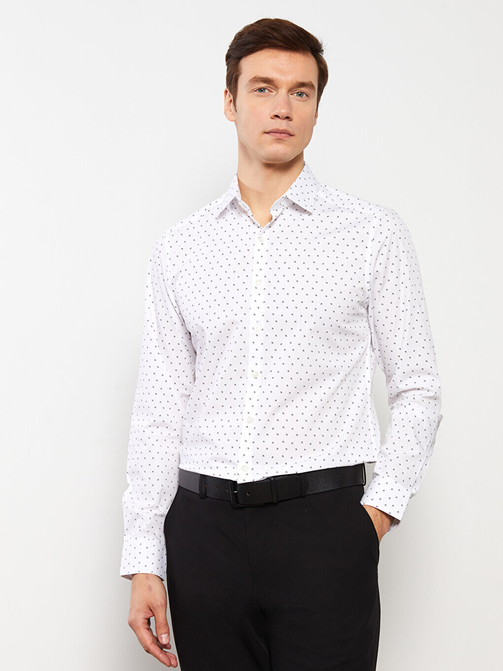 

Мужская рубашка из поплина с длинным рукавом Slim Fit с рисунком LCWAIKIKI Formal, белый печатный