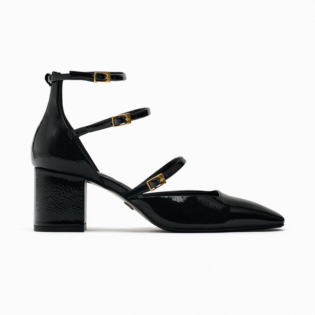 Туфли Zara Block Heel With Buckles, черный туфли zara high heel platform чёрный