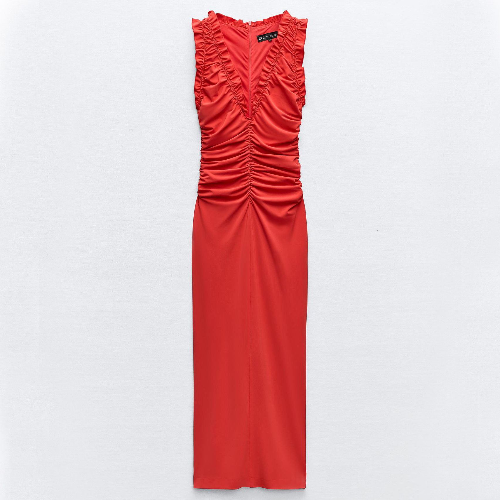 Платье Zara Ruffled Midi, красный блуза zara ruffled бежевый