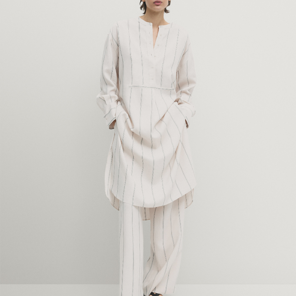 Блуза Massimo Dutti Striped Oversize Linen, кремовый
