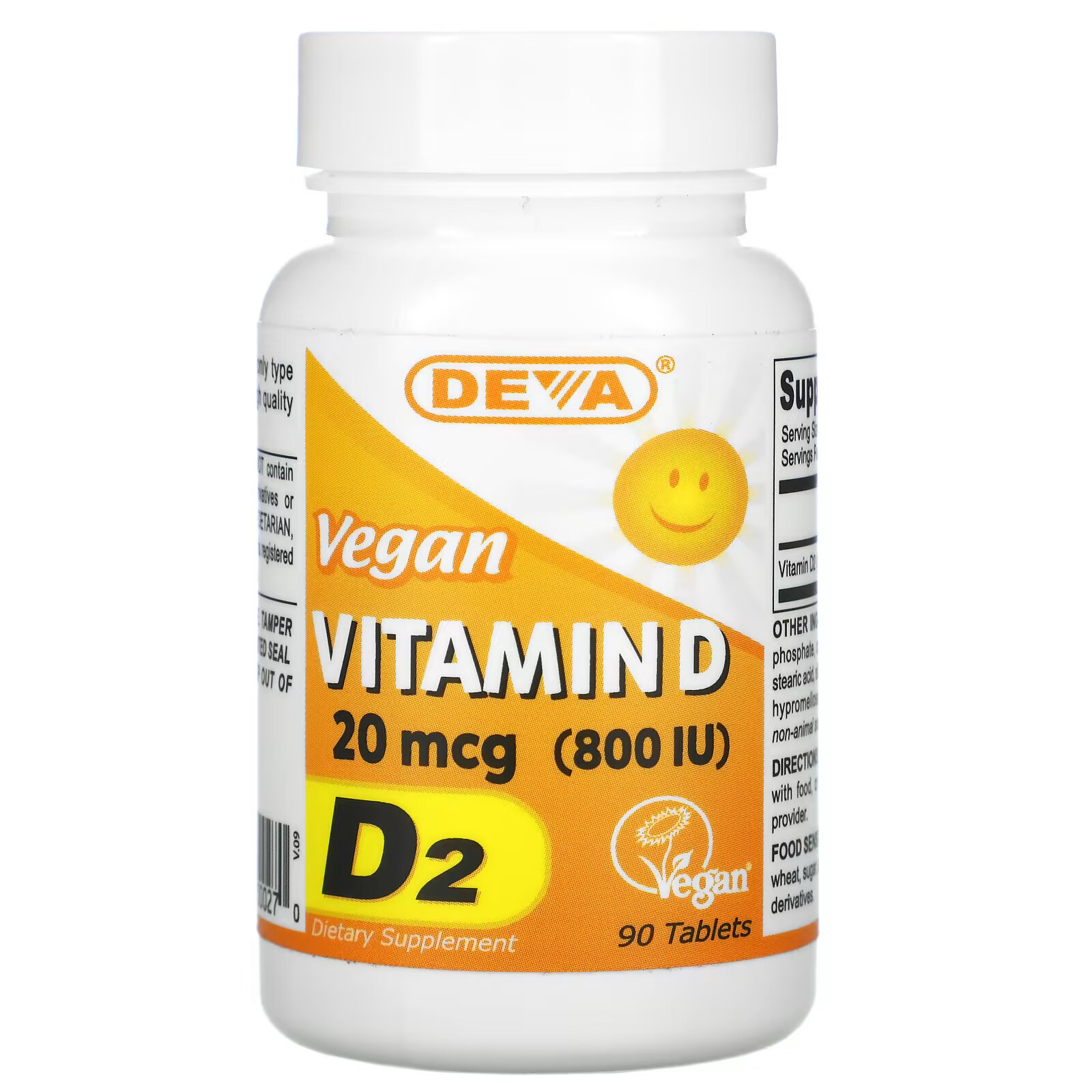 Deva, Веганский витамин D, D2, 20 мкг (800 МЕ), 90 таблеток deva веганский витамин c из нескольких источников 90 таблеток